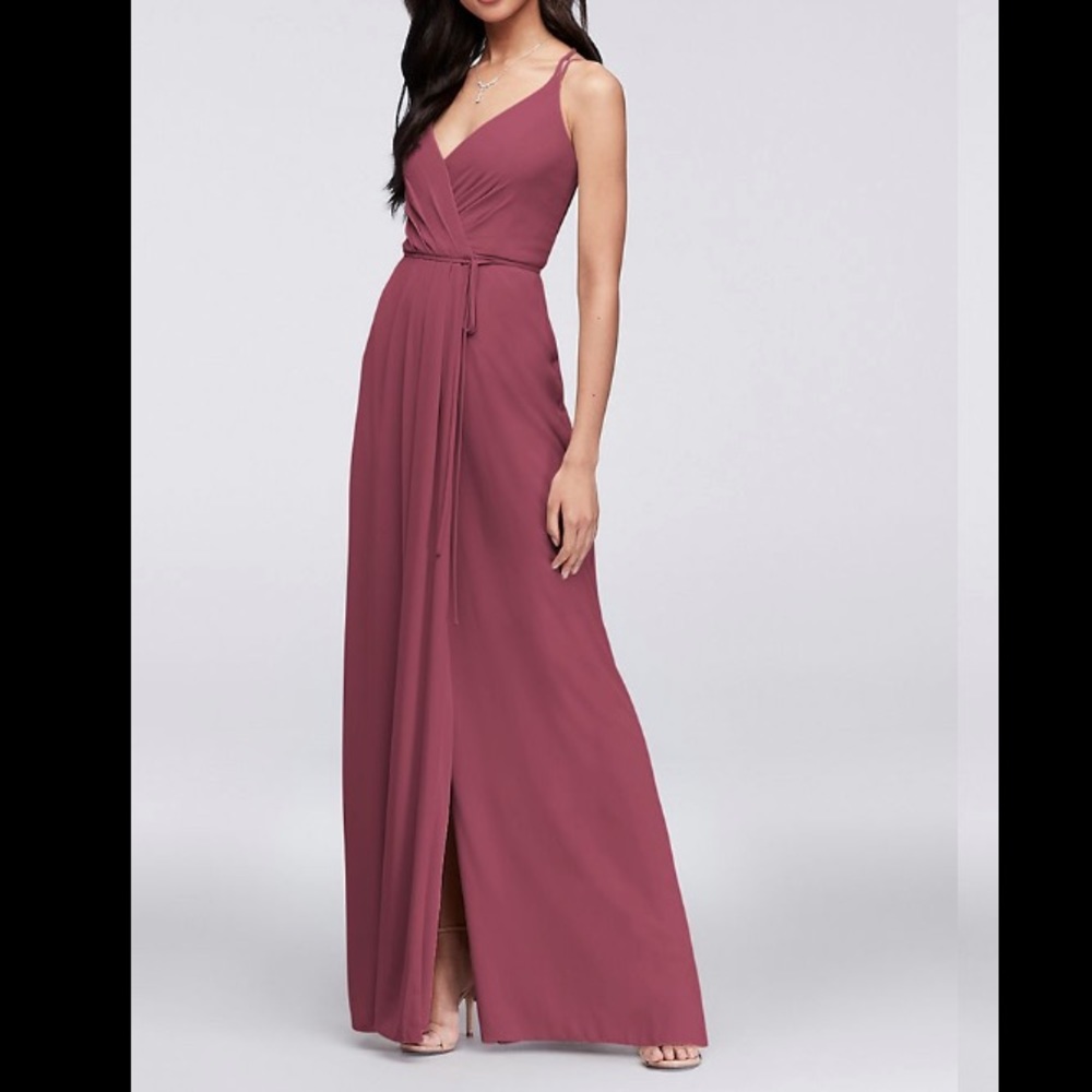 Double-Strap Long Georgette Bridesmaid Wrap Dress